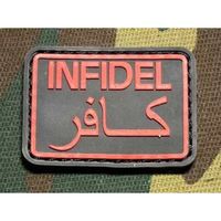 Шеврон "INFIDEL", PVC на велкро, 50x35 мм (красный на черном)