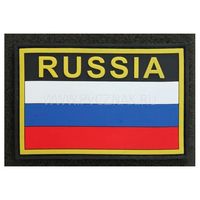 Шеврон "Флаг России" с надписью "RUSSIA", PVC на велкро, 80x53 мм (Black/Yellow)