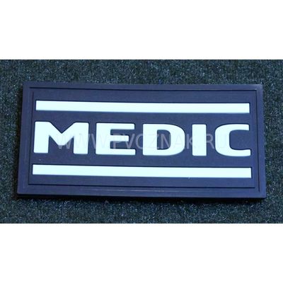 Шеврон "MEDIC", PVC на велкро, 70x35 мм (белый на черном)