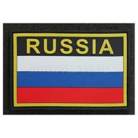 Шеврон "Флаг России" с надписью "RUSSIA", PVC на велкро, 90x60 мм (Black/Yellow)