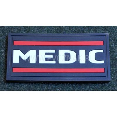 Шеврон "MEDIC", PVC на велкро, 70x35 мм (белый с красным на черном)