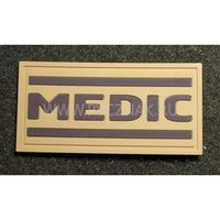 Шеврон "MEDIC", PVC на велкро, 70x35 мм (коричневый на песке)