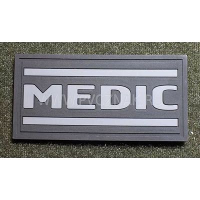 Шеврон "MEDIC", PVC на велкро, 70x35 мм (серый на черном)