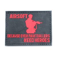 Шеврон "Airsoft: Because even paintballers need heroes", PVC на велкро, 80x60 мм (Red/Black)