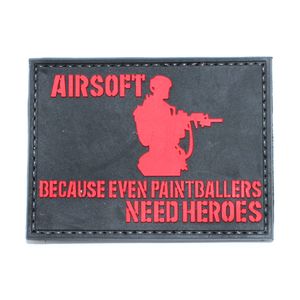 Шеврон "Airsoft: Because even paintballers need heroes", PVC на велкро, 80x60 мм (Red/Black)