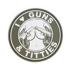 Шеврон "I love guns & Titties", PVC на велкро, 80x80 мм (белый на оливе)